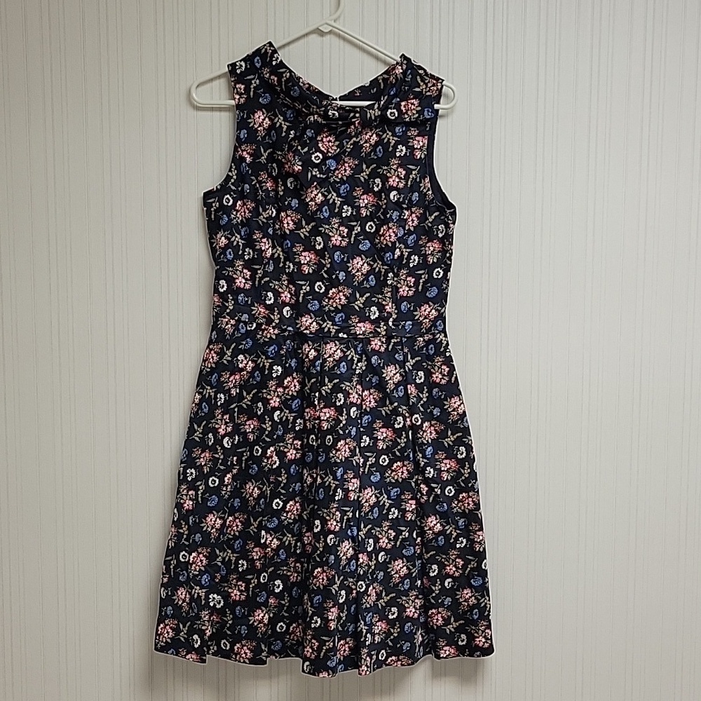 Brooks Brothers red fleece floral dress sz 6 navy knee length